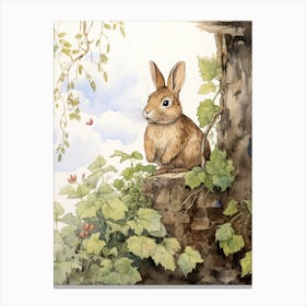 Bunny Birdwatching Rabbit Prints Watercolour 1 Canvas Print