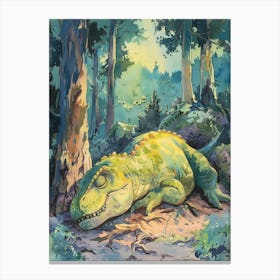 Dinosaur Sleeping Under A Shaded Tree Storybook Painting 2 Canvas Print
