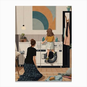 Girl And A Washing Machine Canvas Print