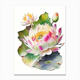Lotus Flower In Garden Decoupage 1 Canvas Print