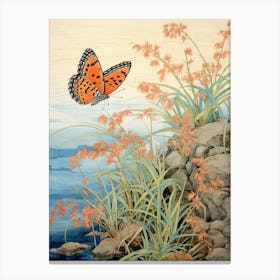 Butterflies In The Grass Japanese Style Painting 2 Canvas Print