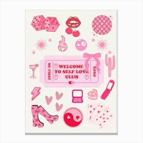 Self Love Club Pink Red Collage Canvas Print