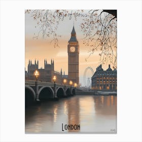 London At Sunset, minimalist soft tones palette, watercolor poster Canvas Print