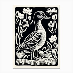 B&W Bird Linocut Duck 1 Canvas Print
