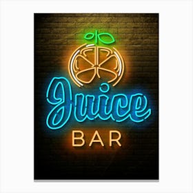 Juice Bar — Neon food sign, Food kitchen poster, photo art Canvas Print