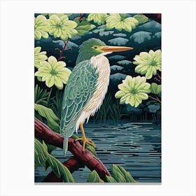 Ohara Koson Inspired Bird Painting Green Heron 4 Canvas Print