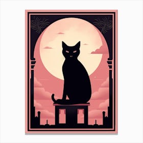 The World Tarot Card, Black Cat In Pink 3 Canvas Print