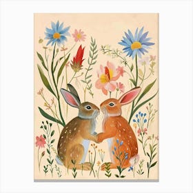 Folksy Floral Animal Drawing Rabbit 3 Canvas Print