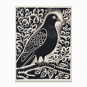 B&W Bird Linocut Pigeon 1 Canvas Print
