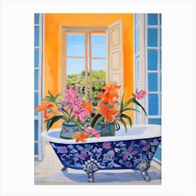 A Bathtube Full Of Peacock Flower In A Bathroom 1 Canvas Print