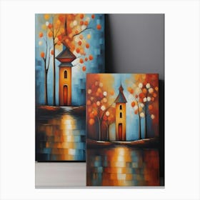 Autumn House Painting Canvas Print