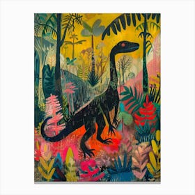Colourful Dinosaur In A Jungle Painting 1 Canvas Print