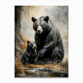 Bear And Cub Chalk Style Canvas Print