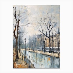 Winter City Park Painting Parc De La Vilette Paris 3 Canvas Print