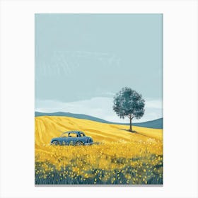 Blue Car In A Yellow Field Canvas Print Canvas Print