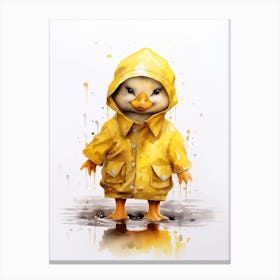 Duckling In A Yellow Rain Coat Watercolour 2 Canvas Print