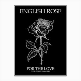 English Rose Black And White Line Drawing 4 Poster Inverted Canvas Print