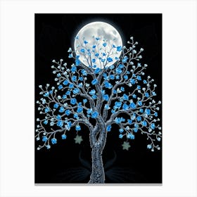 Blue Tree With Moon Canvas Print