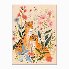 Folksy Floral Animal Drawing Jaguar 6 Canvas Print