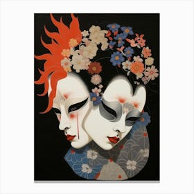 Noh Masks Japanese Style Illustration 7 Canvas Print