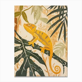 Chameleon In The Jungle Block Print 6 Canvas Print