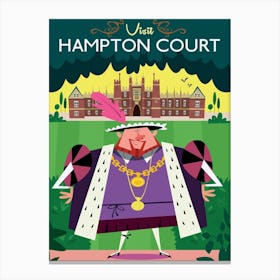 Visit Hampton Court Poster Green & Purple Canvas Print