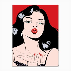 Sexy Pop Art Girl Sending A Kiss Canvas Print