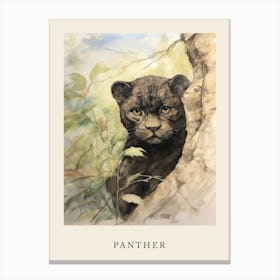 Beatrix Potter Inspired  Animal Watercolour Panther 2 Canvas Print
