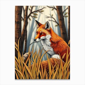 Red Fox In The Grass Canvas Print