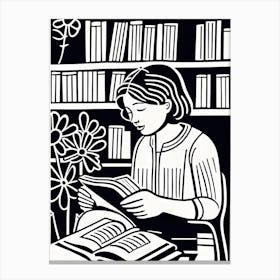 Just a girl who loves to read, Lion cut inspired Black and white Stylized portrait of a Woman reading a book, reading art, bookworm, Reading girl, 258 Canvas Print