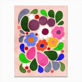 Pink Multicoloured Flower Print Canvas Print