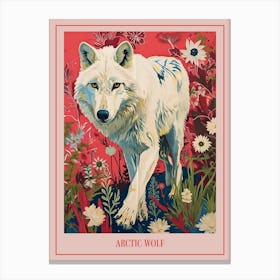 Floral Animal Painting Arctic Wolf 2 Poster Canvas Print