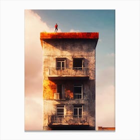 Man On Top Of Building Canvas Print