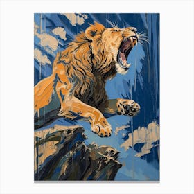 African Lion Relief Illustration Roaring 3 Canvas Print