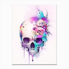 Skull With Watercolor Effects Kawaii Canvas Print