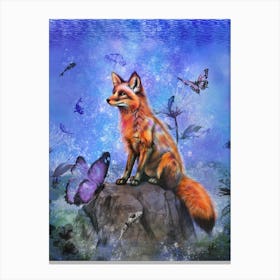 Presence - Fox with Butterflies and Koi Canvas Print