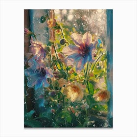 Anemone Flowers On A Cottage Window 4 Canvas Print