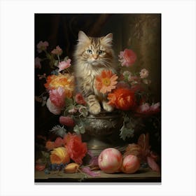Rococo Painting Of A Cat With Fruit 1 Canvas Print