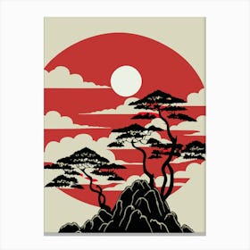 Mountains Sunset Sunrise Tree Japanese Travel Scenery Concept Sakura Bonsai Clouds Nature Landscape 1 Canvas Print