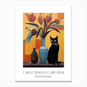 Cats & Flowers Collection Bird Of Paradise Flower Vase And A Cat, A Painting In The Style Of Matisse 2 Canvas Print