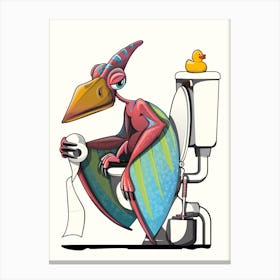 Dinosaur Pterodactyl On The Toilet Canvas Print
