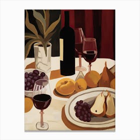 Atutumn Dinner Table With Cheese, Wine And Pears, Illustration 12 Canvas Print