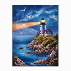 Lighthouse At Night 3 Canvas Print