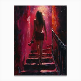 Woman Walking Down Stairs Canvas Print