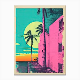 Miami In Risograph Style 2 Canvas Print