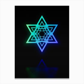 Neon Blue and Green Abstract Geometric Glyph on Black n.0215 Canvas Print