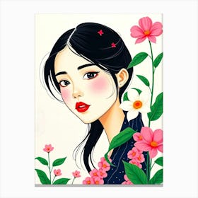 Asian Girl With Flowers Canvas Print