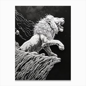 African Lion Relief Illustration Roaring 1 Canvas Print