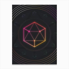 Neon Geometric Glyph in Pink and Yellow Circle Array on Black n.0205 Canvas Print