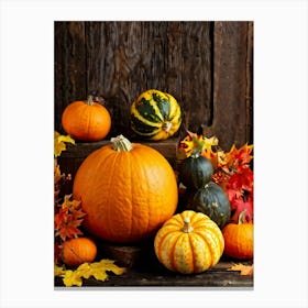 Autumn Gourds And Pumpkins Arranged For Thanksgiving Vibrant Hues Of Orange Yellow And Red Some (1) Canvas Print